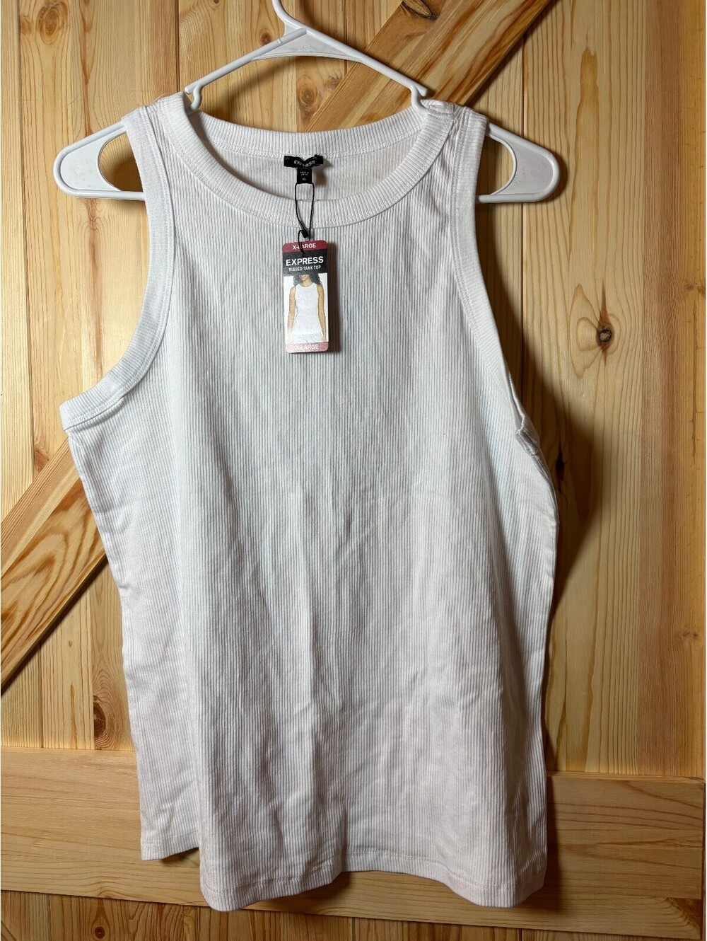 Express Women's White Ribbed Tank Top, Size XL NWT